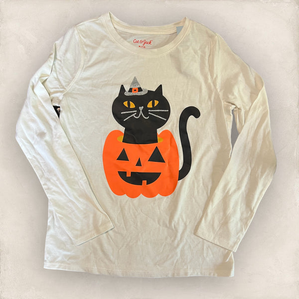 Girls long sleeve Halloween Graphic T-Shirt-Cat In Pumpkin