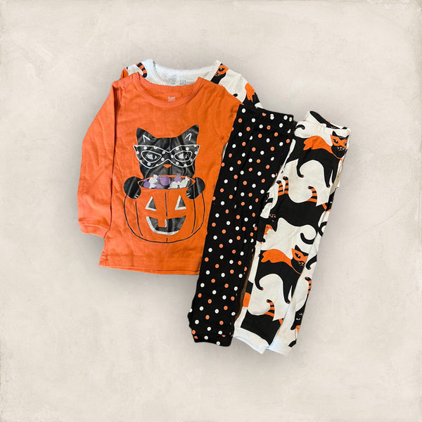 Toddler Girls 4 Piece Halloween Cat Pajama Set