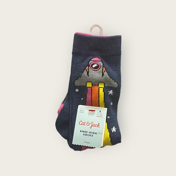 Girls' Cat & Jack 2 Pack Knee High Socks Rocketships