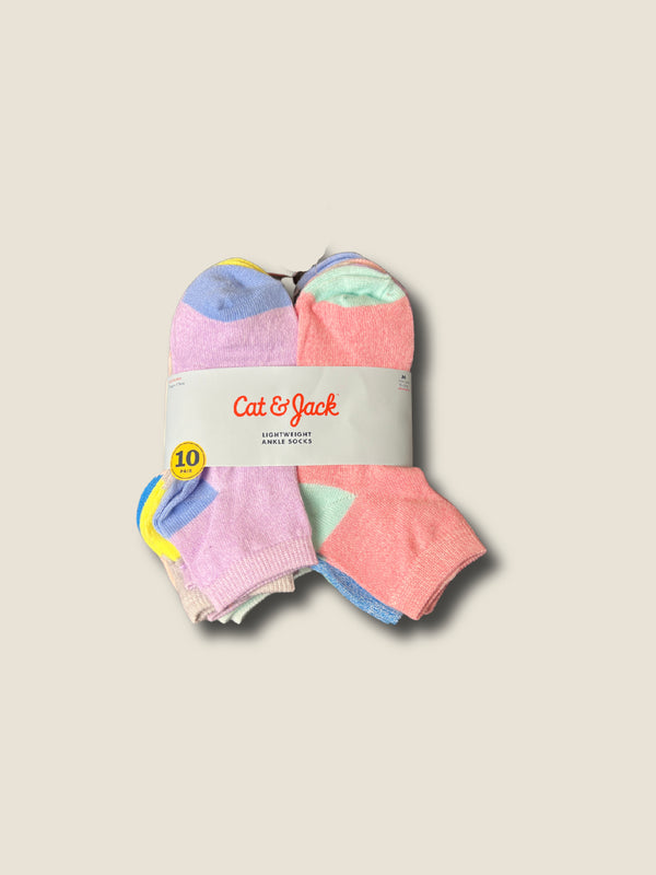 Girls' Cat & Jack 10 Pack Lightweight  Multi Colored Ankle Socks