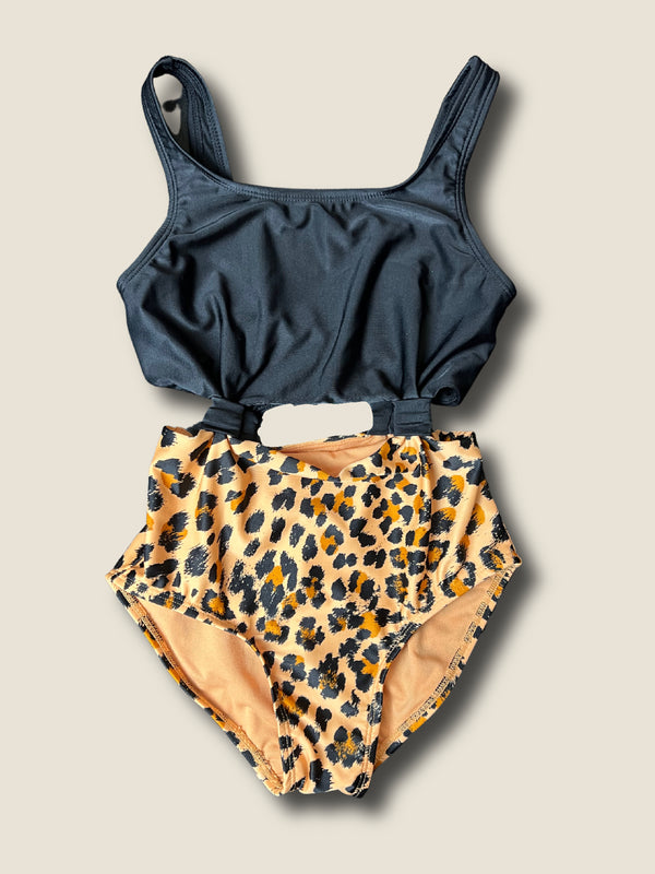 Girls' Art Class Leopard Print Knotted One Piece Swimsuit